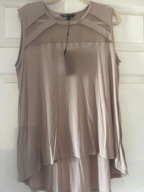 BCBGMaxAzria Taupe Sleeveless Mesh-Yoke Tank
